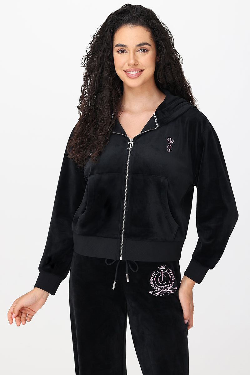 Relaxed Velour Zip Hoodie
