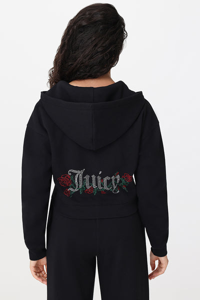 Roses Cropped Zip Front Hoodie - Juicy Couture