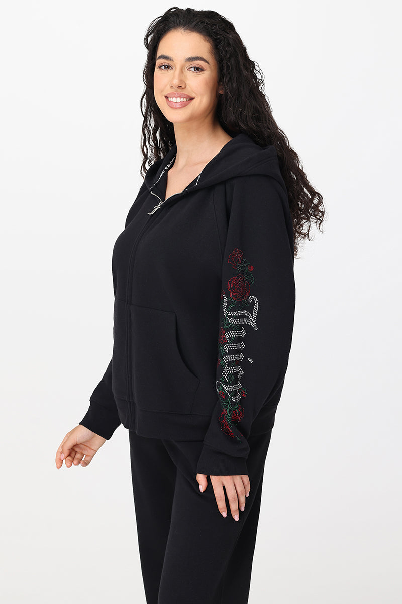 Roses Oversized Zip Front Hoodie