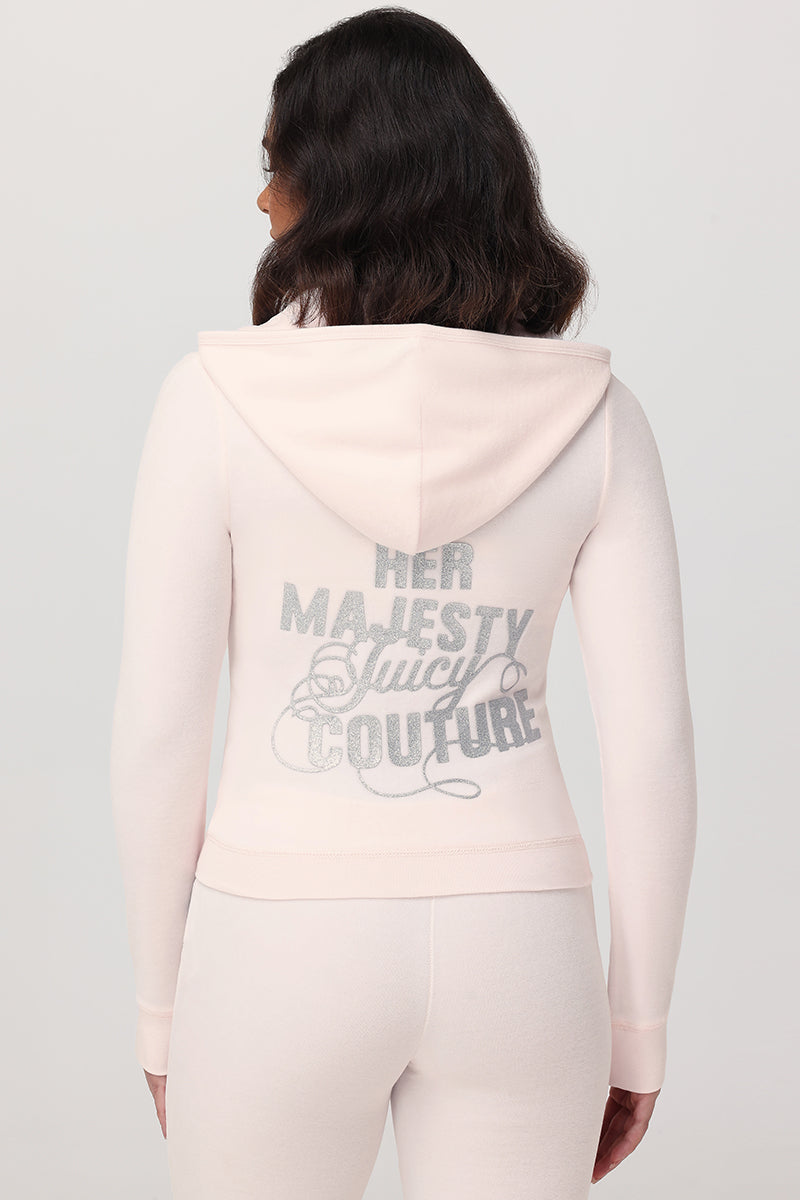 Her Majesty Heritage Cotton Velour Hoodie - Soft Glow - Juicy Couture