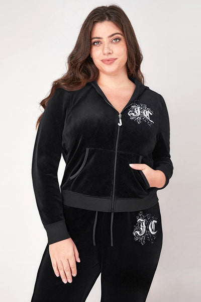 Plus-Size Monogram Heritage Cotton Velour Hoodie - Juicy Couture