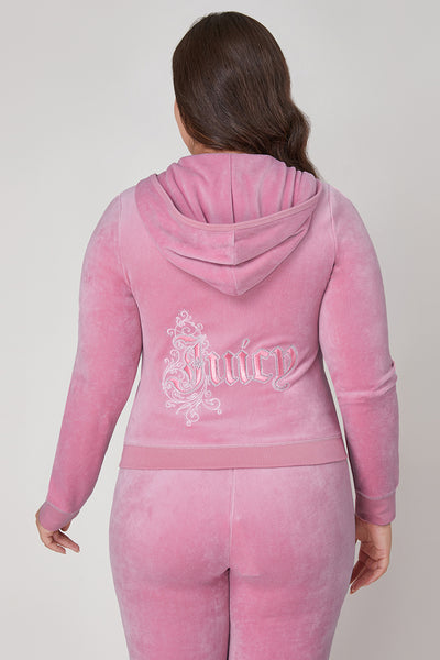 Plus-Size Monogram Heritage Cotton Velour Hoodie - Juicy Couture
