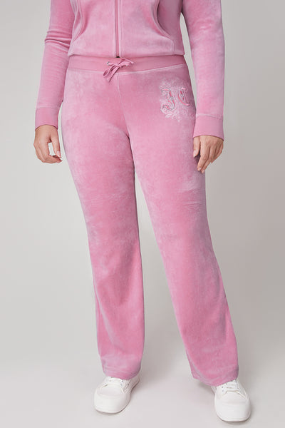 Plus-Size Monogram Heritage Cotton Velour Track Pants - Juicy Couture