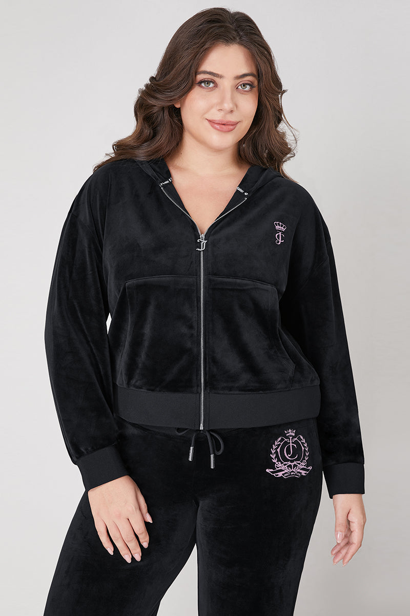 Plus-Size Relaxed Velour Zip Hoodie