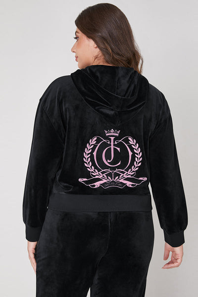 Plus-Size Relaxed Velour Zip Hoodie