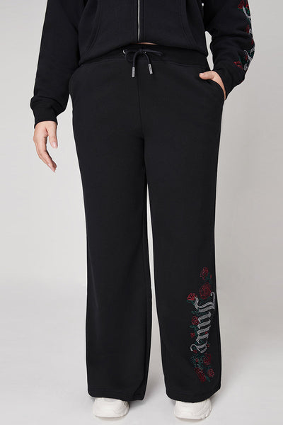 Plus-Size Roses Wide Leg Track Pants