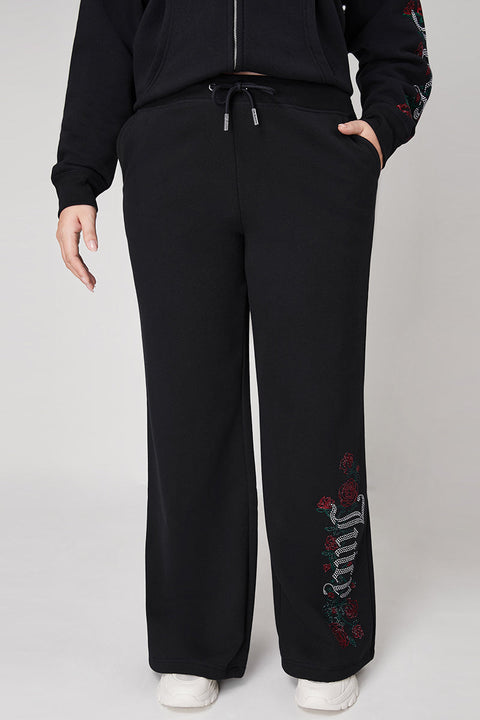 Plus-Size Roses Wide Leg Track Pants