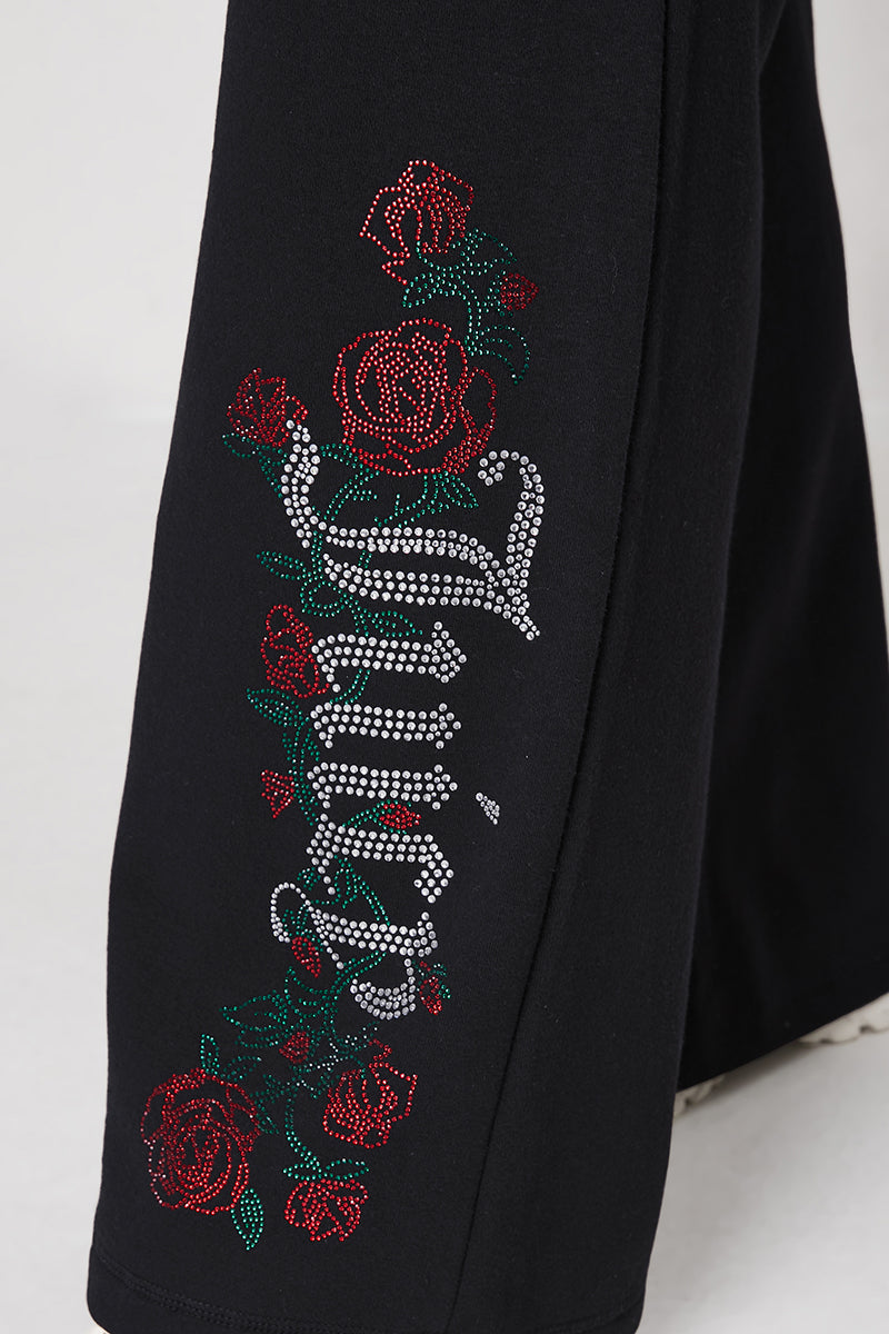 Plus-Size Roses Wide Leg Track Pants