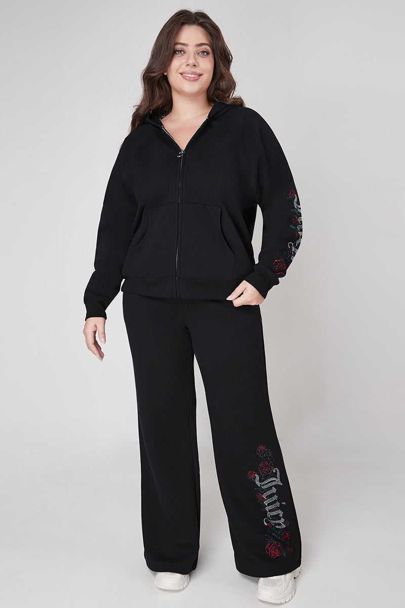 Plus-Size Roses Wide Leg Track Pants