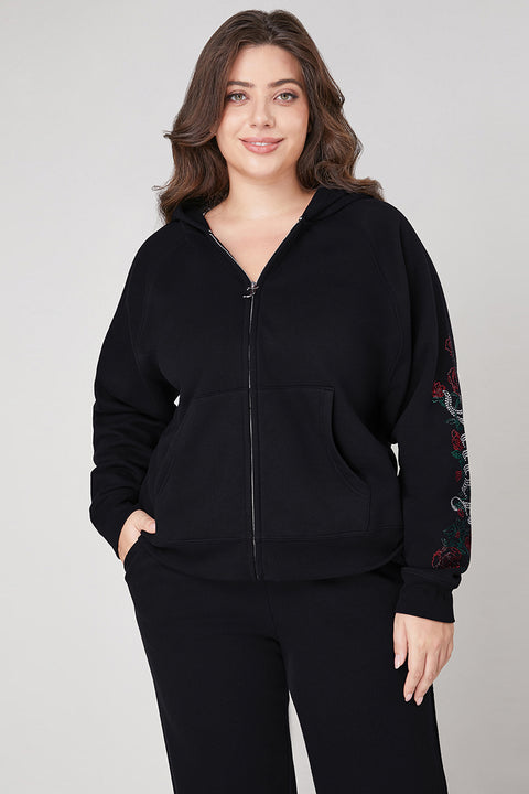Plus-Size Roses Oversized Zip Front Hoodie - Juicy Couture