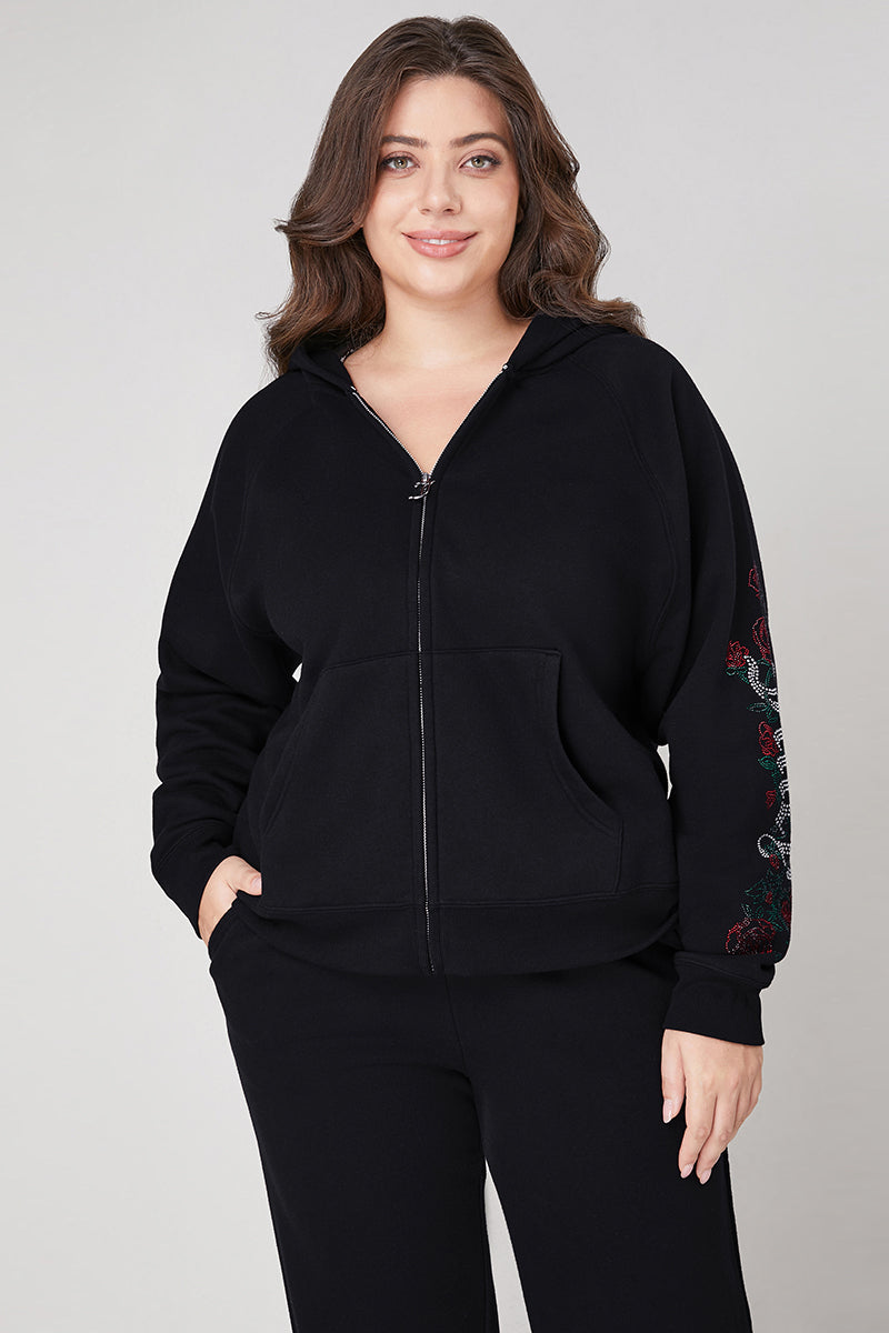 Plus-Size Roses Oversized Zip Front Hoodie