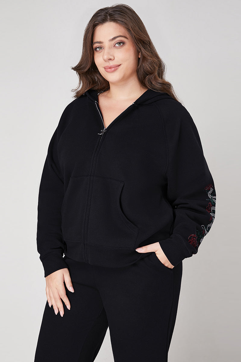 Plus-Size Roses Oversized Zip Front Hoodie
