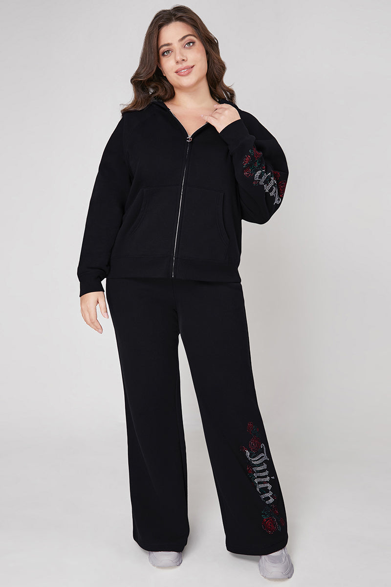 Plus-Size Roses Oversized Zip Front Hoodie - Juicy Couture