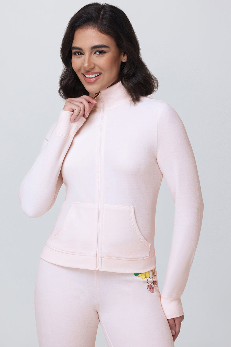 Cherry Heritage Cotton Velour Mockneck Jacket - Soft Glow - Vince Camuto