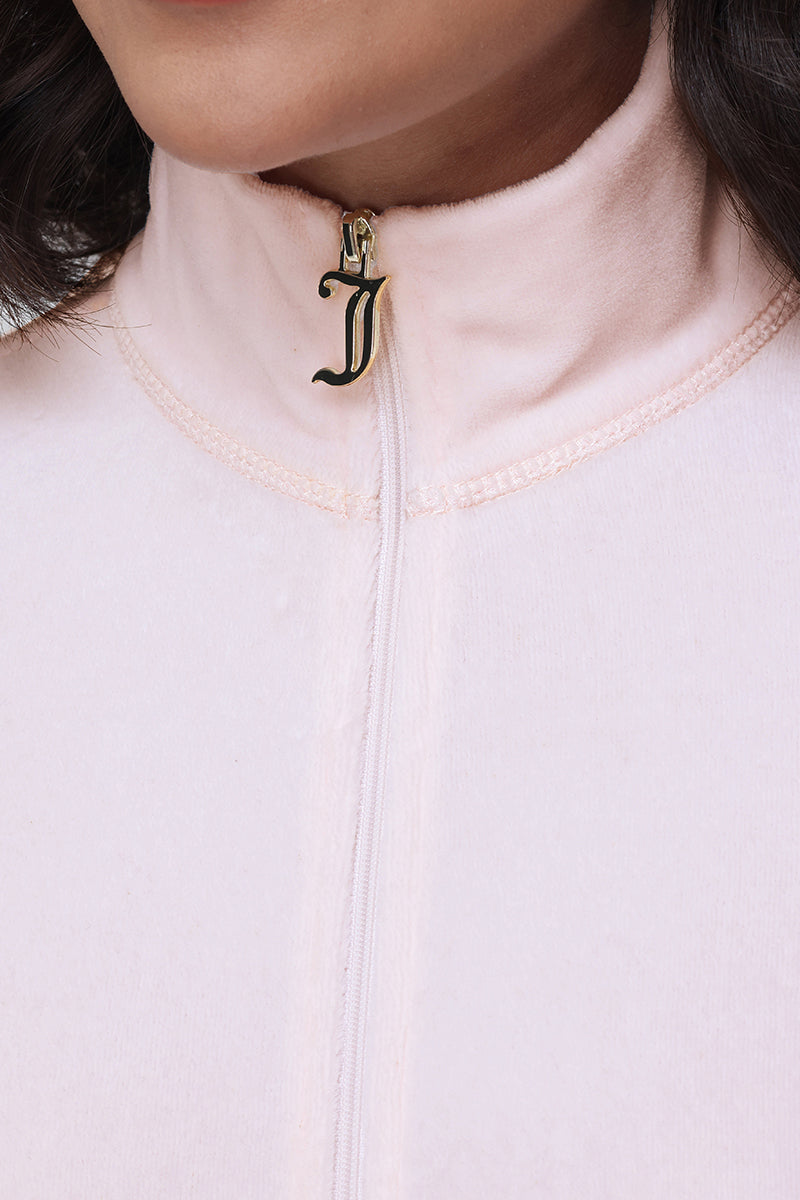 Cherry Heritage Cotton Velour Mockneck Jacket - Soft Glow - Vince Camuto