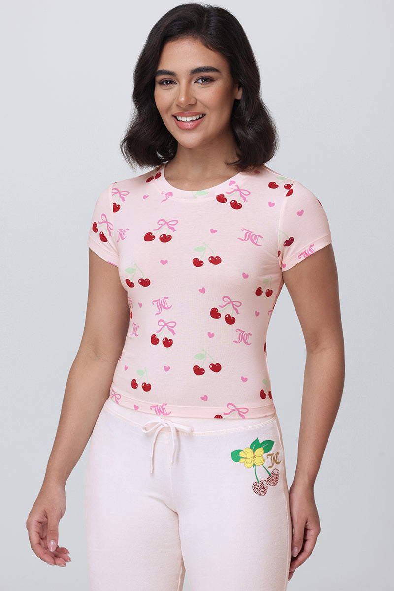 All Over Cherry Baby Tee - Cherry Print - Juicy Couture