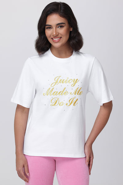 Made Me Do It Heritage Oversized Tee - Bleached White - Juicy Couture