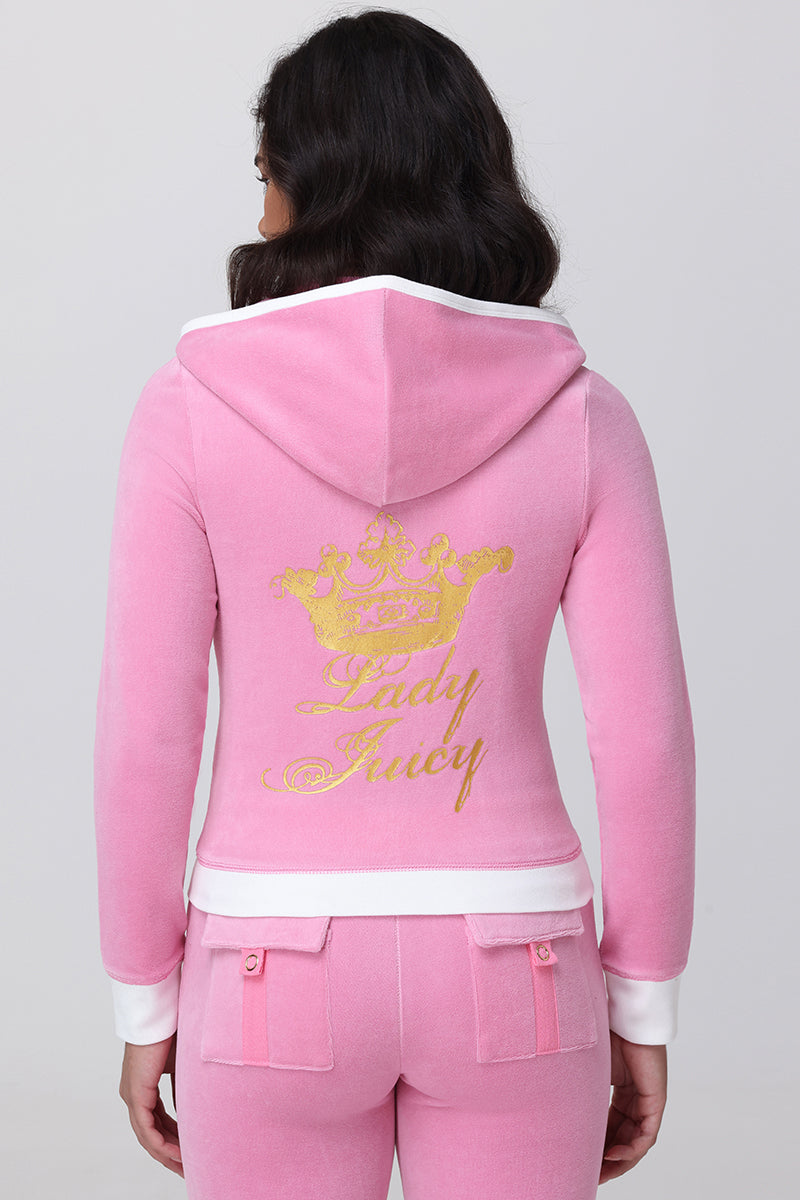 Lady Juicy Heritage Cotton Velour Hoodie - Hot Hot - Vince Camuto