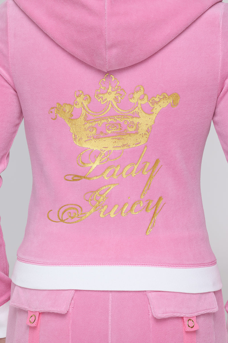 Lady Juicy Heritage Cotton Velour Hoodie - Hot Hot - Vince Camuto
