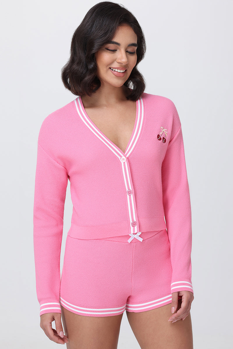 Embroidered Tipped Sweater Cardigan - Hot Hot - Juicy Couture