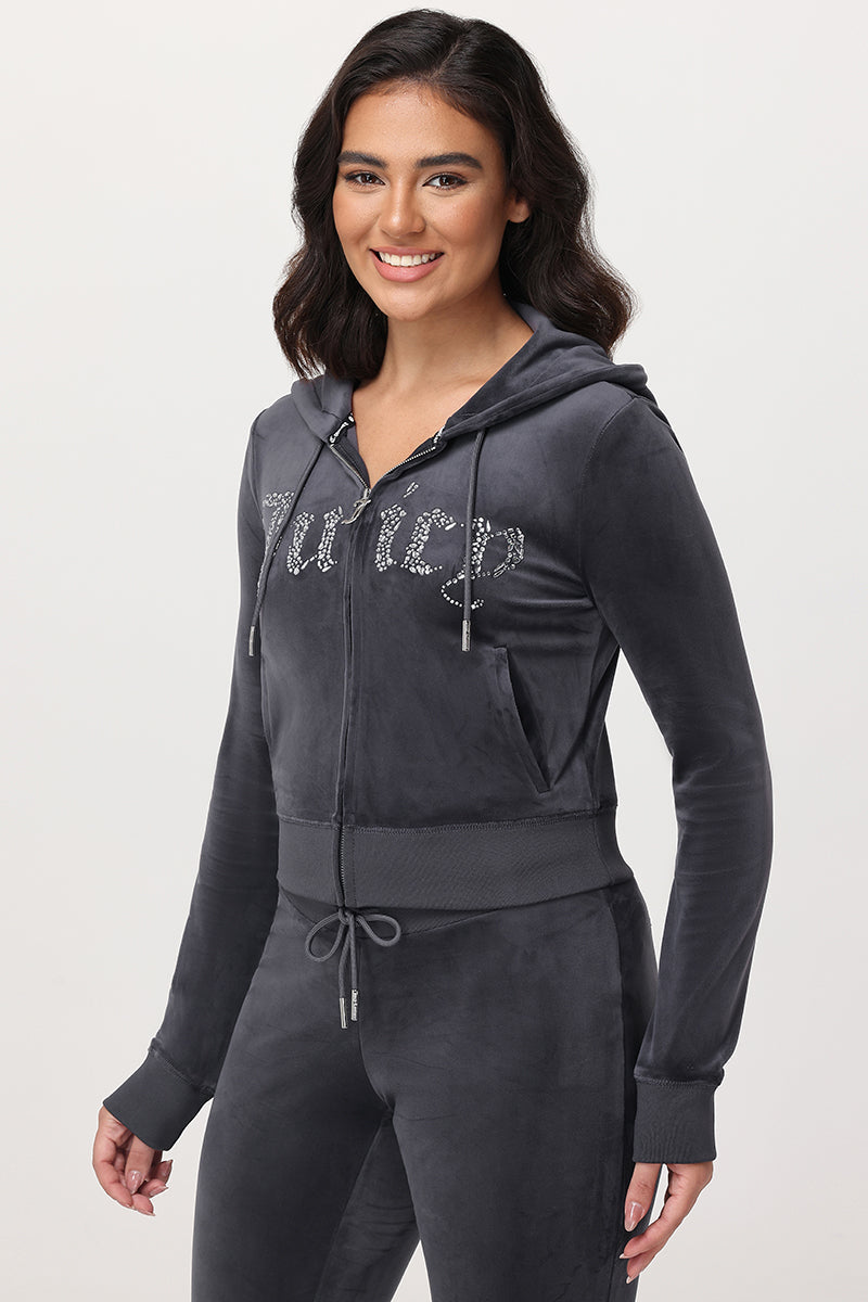 Front Mixed Crystals Velour Hoodie - Juicy Couture