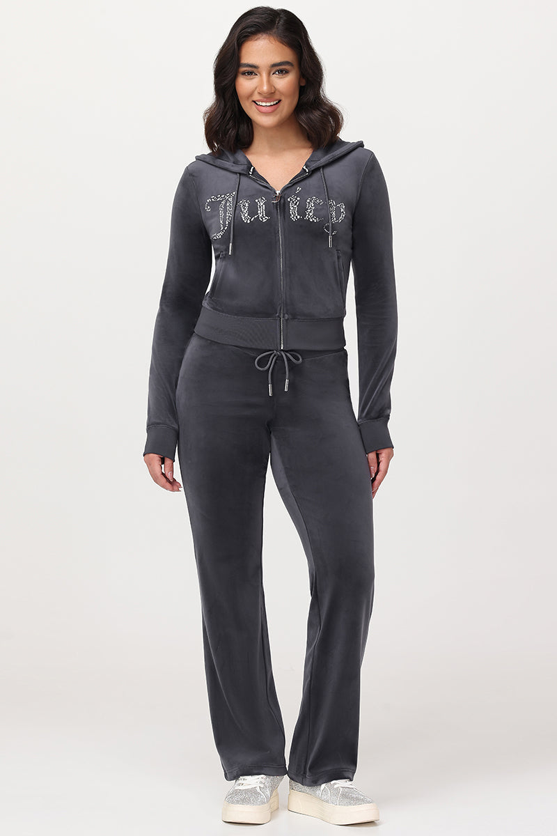 Front Mixed Crystals Velour Hoodie - Juicy Couture