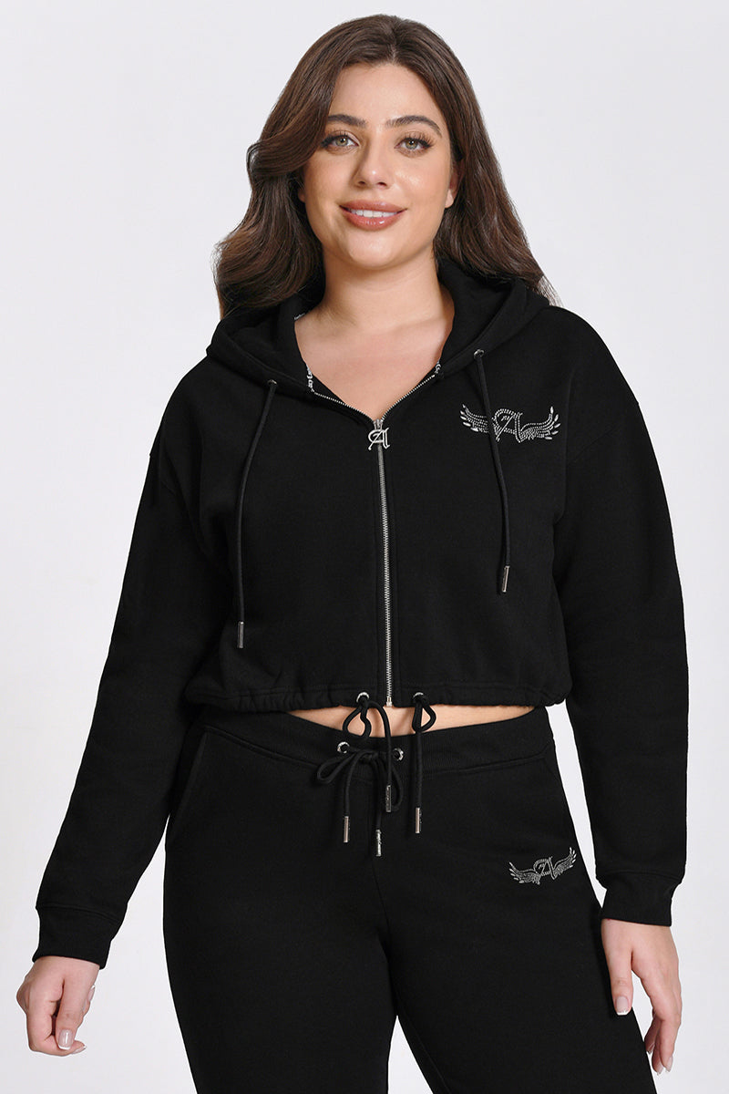 Plus-Size Angel Couture Cropped Fleece Hoodie