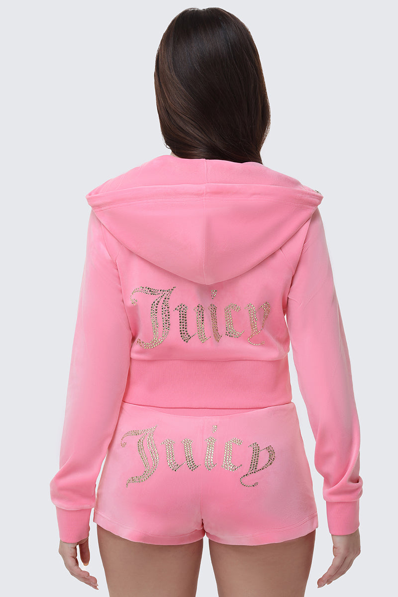 Scottie Big Bling Velour Hoodie - Hot Hot - Juicy Couture