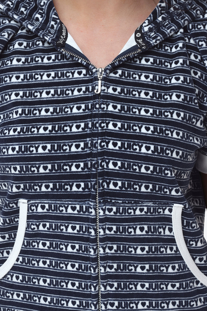Logo Stripe Short Sleeve Zip Hoodie – Juicy Couture