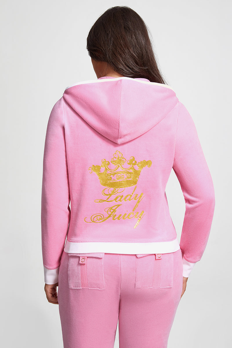 Plus-Size Lady Juicy Heritage Cotton Velour Hoodie - Hot Hot - Vince Camuto
