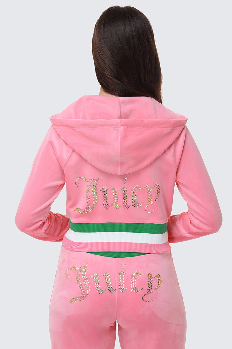 Heritage Stripe Bling Velour Zip Hoodie · Juicy Couture