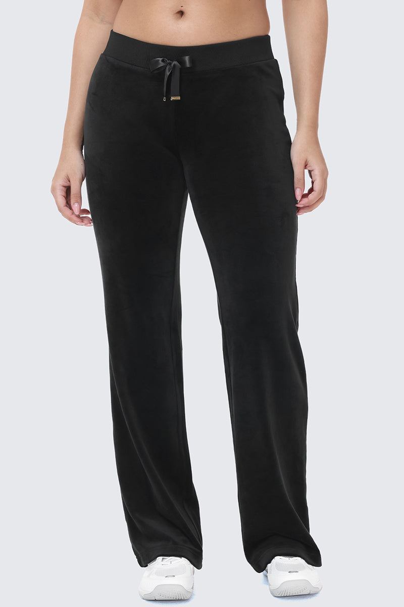 OG Big Bling Ribbon Track Pants in black, featuring a drawstring waistband with bling accents and metallic charms on the ribbon details.
