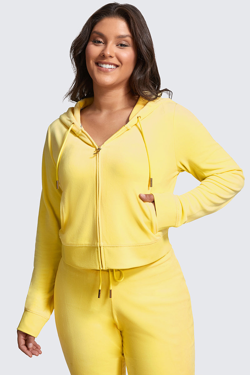 Plus-Size OG Big Bling Velour Hoodie - Buttercup - Juicy Couture