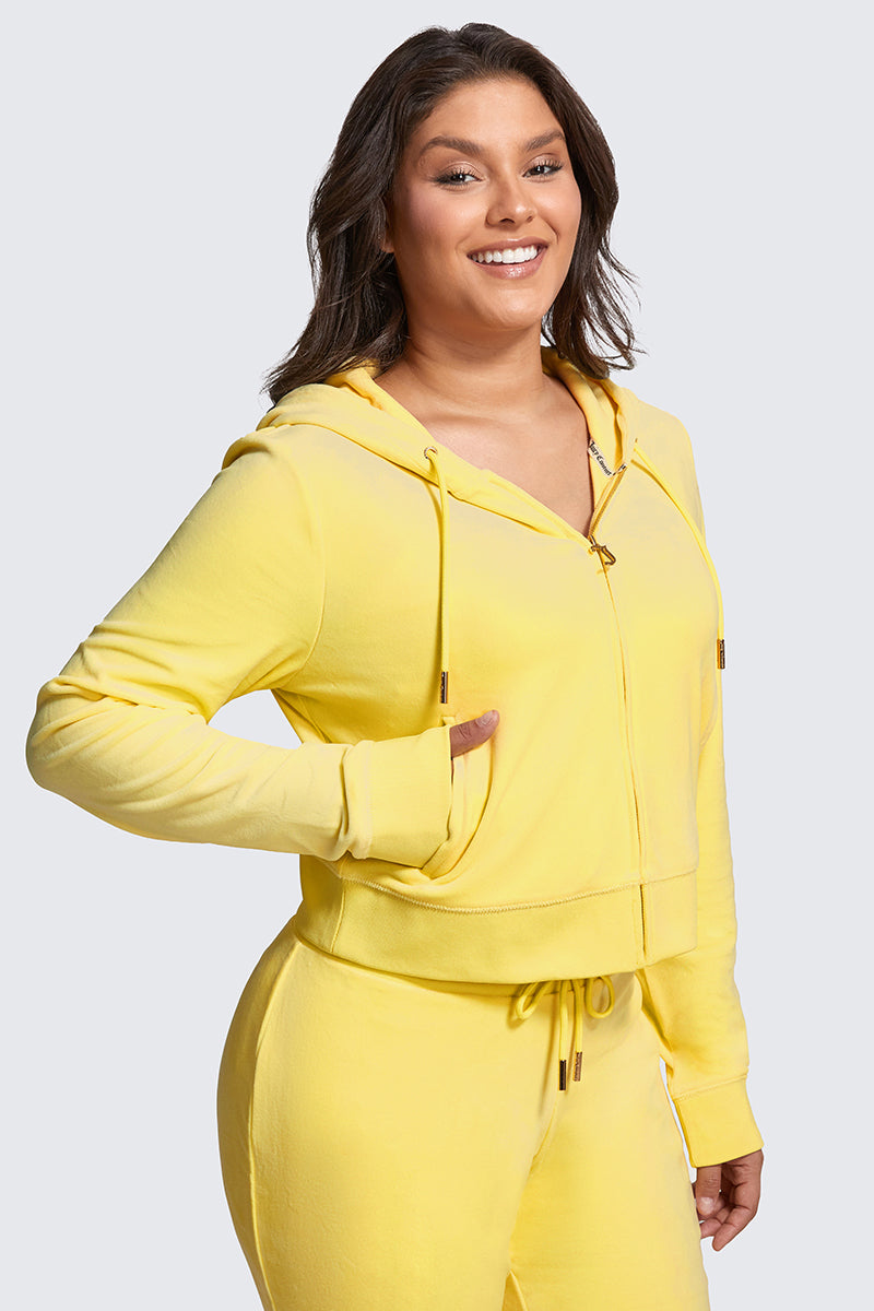 Plus-Size OG Big Bling Velour Hoodie - Buttercup - Juicy Couture