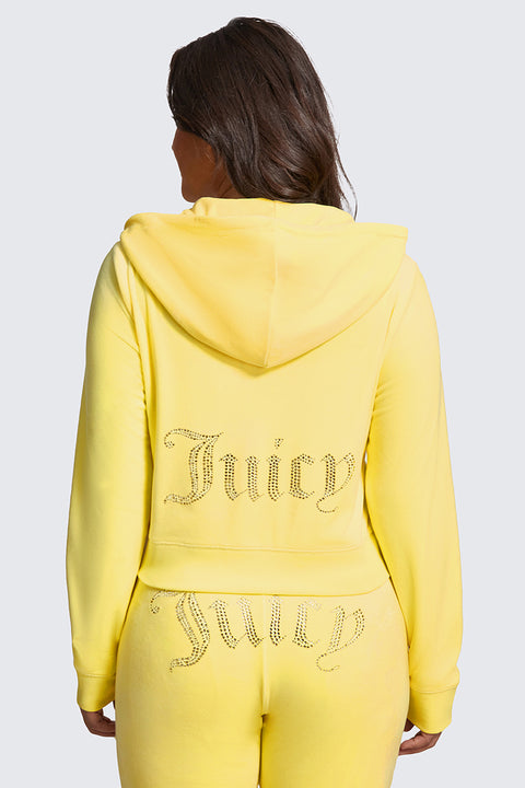 Plus-Size OG Big Bling Velour Hoodie - Buttercup - Juicy Couture