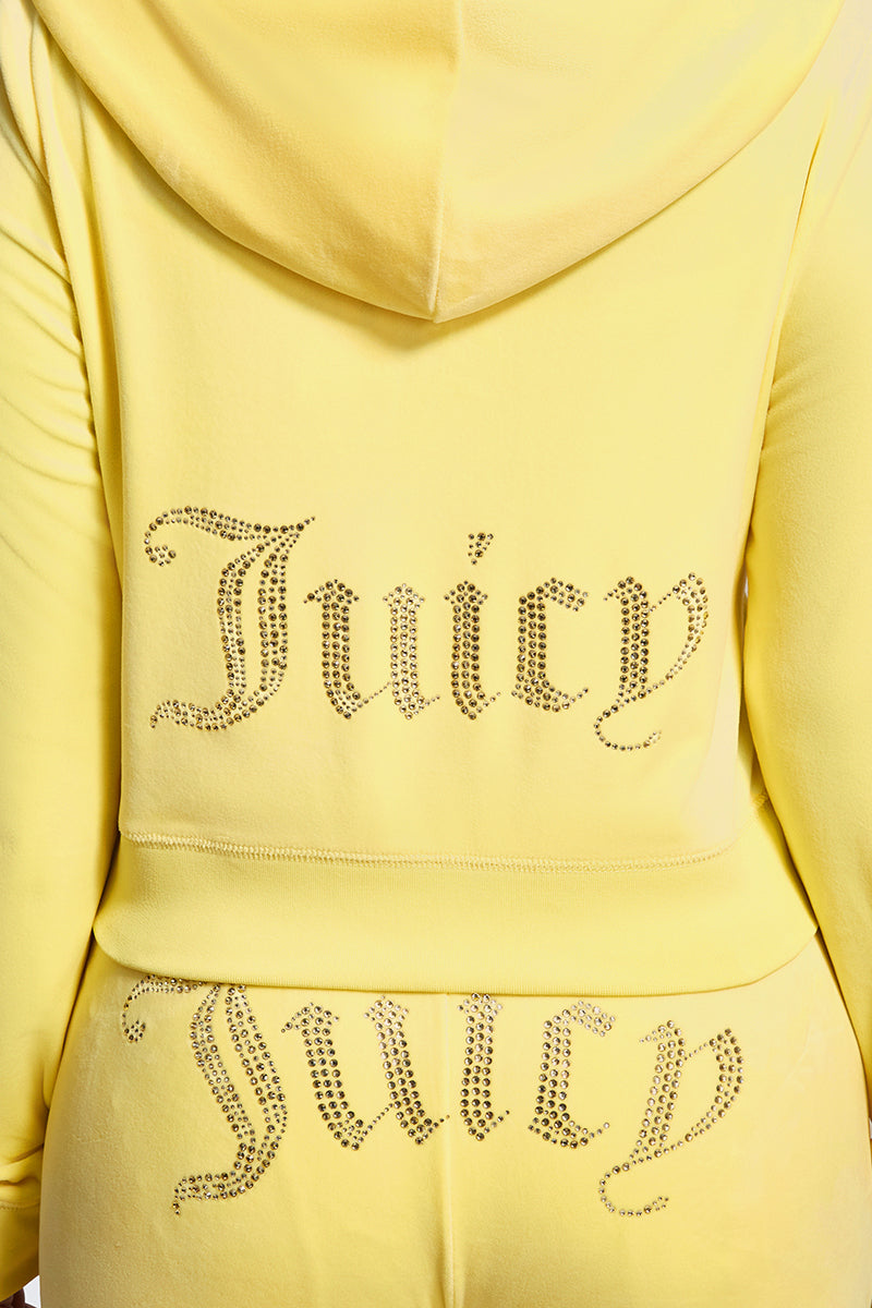 Plus-Size OG Big Bling Velour Hoodie - Buttercup - Juicy Couture