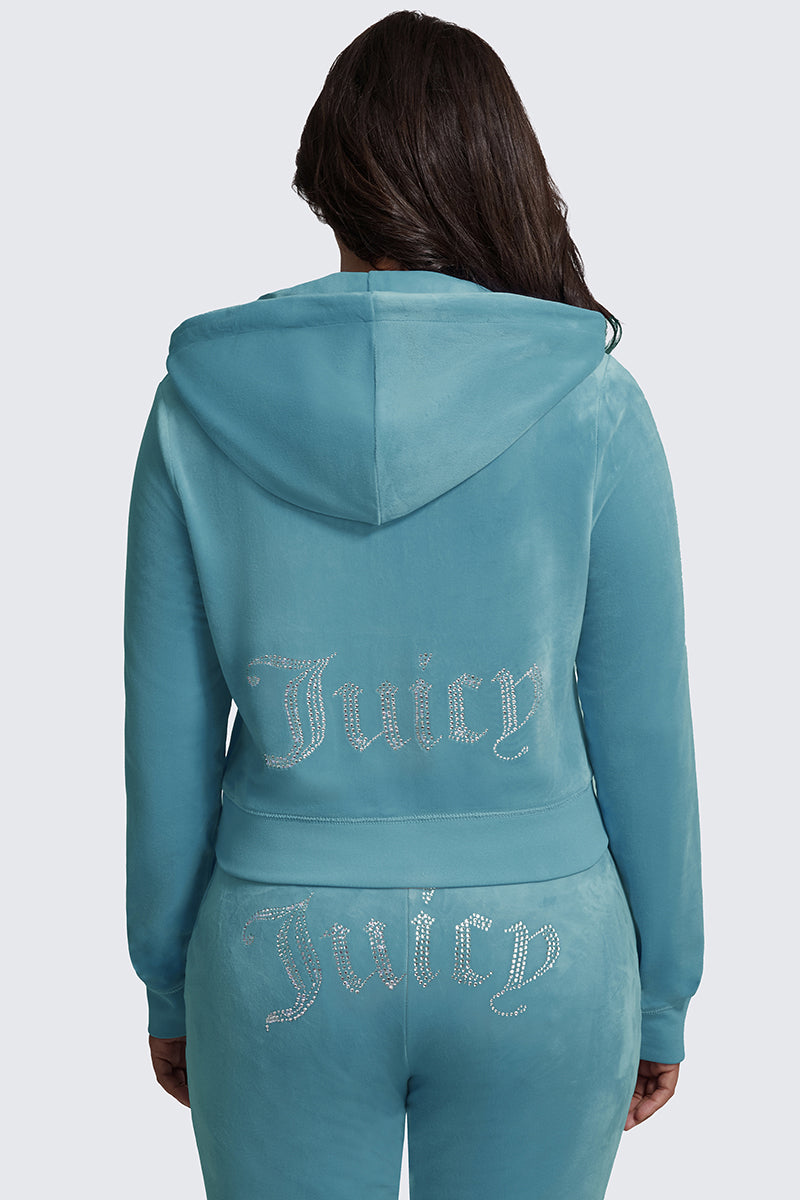 Plus-Size OG Big Bling Velour Hoodie - Cut Glass - Juicy Couture