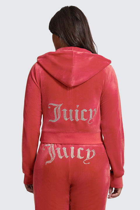 Plus-Size OG Big Bling Velour Hoodie - Maraschino - Juicy Couture