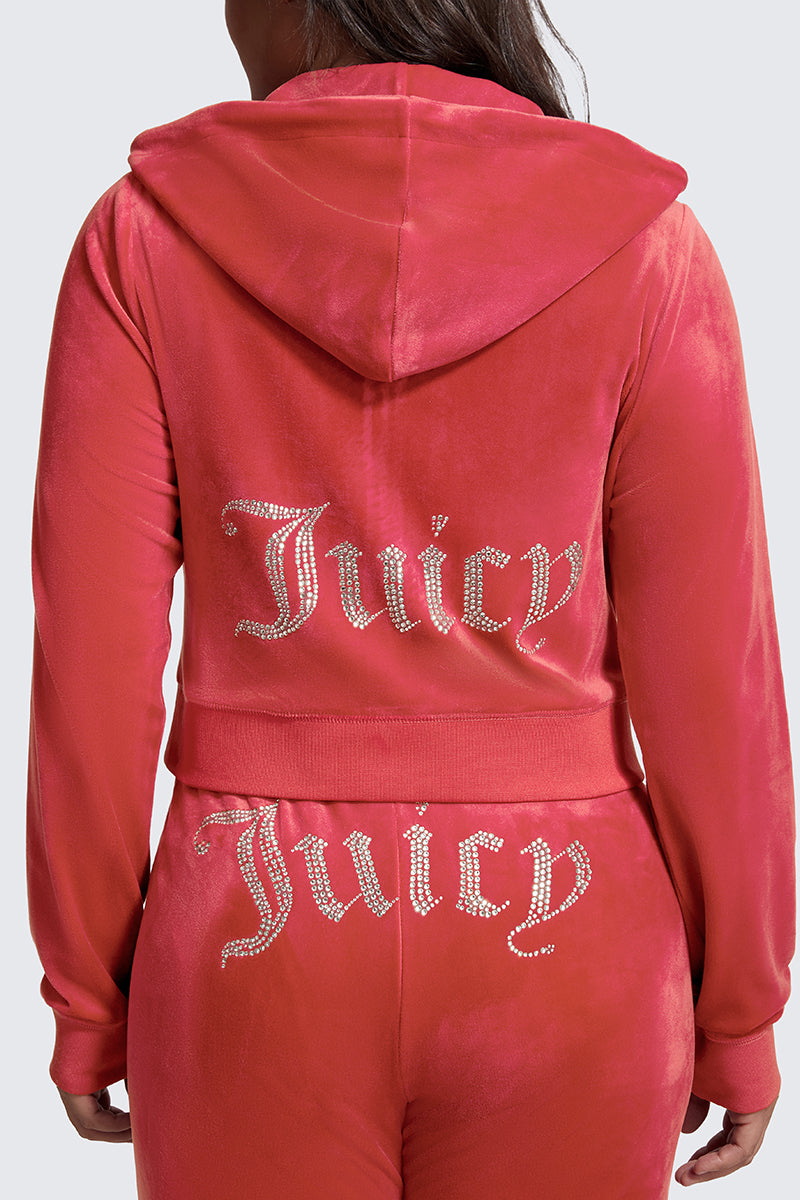 Plus-Size OG Big Bling Velour Hoodie - Maraschino - Juicy Couture