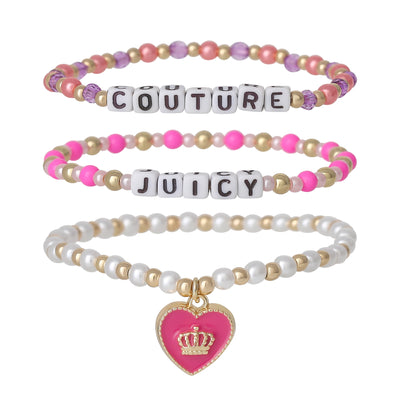 Kids Choose Juicy Heart Charm 3 Piece Beaded Bracelet Set