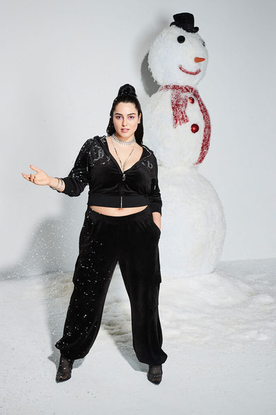 Plus-Size Bling Velour Cargo Pant