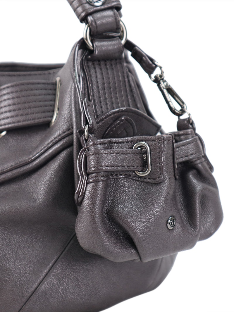 Dark gray Twist & Shout Crossbody bag with a small side pouch and silver hardware, perfect for everyday styling.