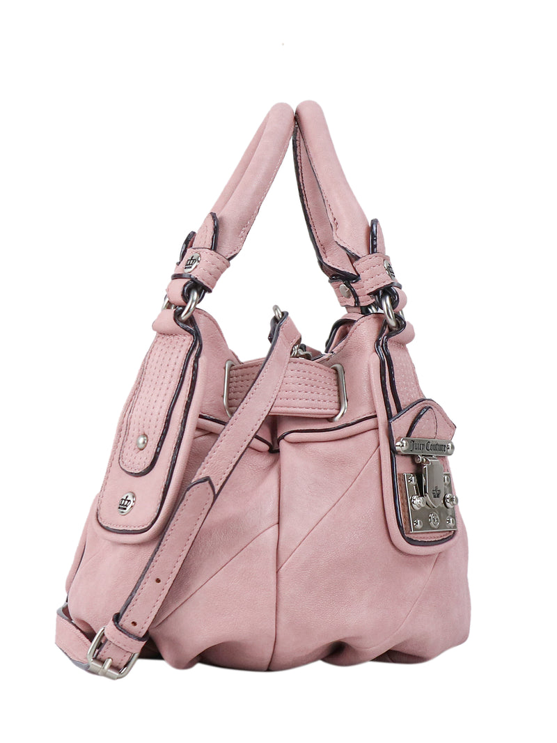 Light pink Twist & Shout Crossbody Bag featuring a structured top handle, an adjustable crossbody strap, and a silver-toned metal clasp on the front.