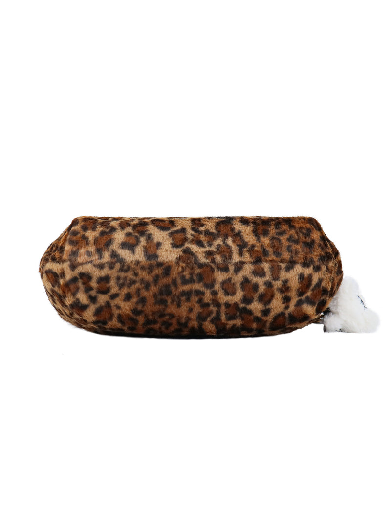 Viva La Juicy Hobo Bag in leopard print featuring a white faux-fur pompom charm for an everyday silhouette with a touch of Juicy glamour.
