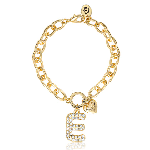 Pavé Initial Charm Bracelet, Letter E - Goldtone - Juicy Couture