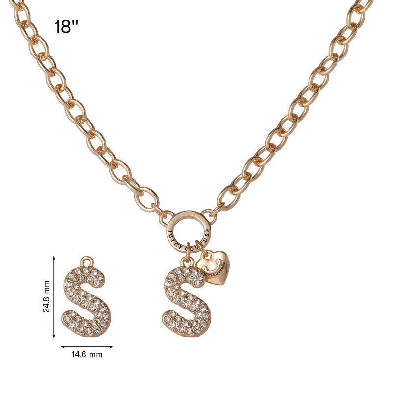 Bubble Initial Necklace, Letter S features a gold chain adorned with a sparkling rhinestone-studded S pendant and a dainty gold heart charm. Embracing the playful Y2K jewelry trend, this necklace boasts an 18-inch chain and an eye-catching S pendant measuring 24.8 mm by 14.6 mm.