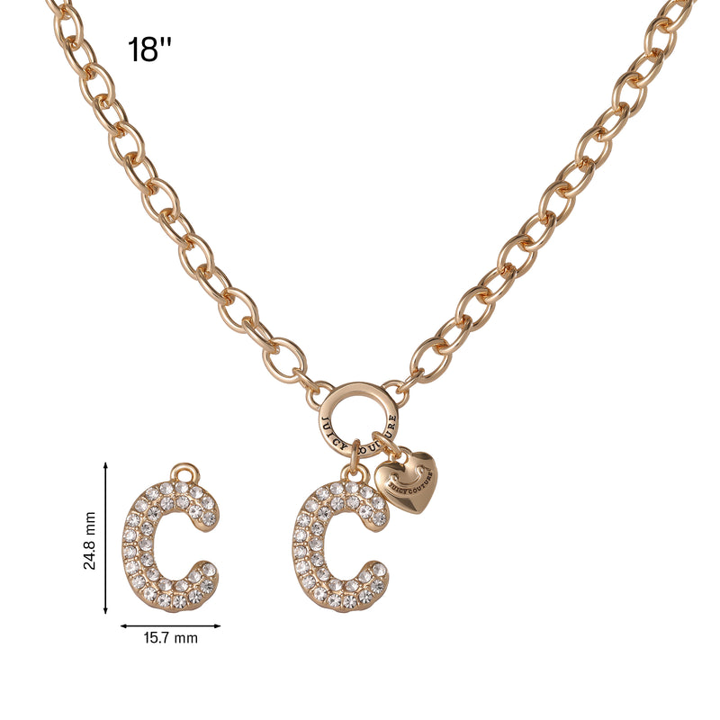 Introducing the Bubble Initial Necklace, Letter C—a gold chain necklace featuring a sparkling crystal-studded bubble letter ‘C’ pendant (24.8 mm x 15.7 mm) and an adorable small heart charm. With its Y2K-inspired vibe and 18-inch chain length, this piece is perfect for fans of personalized jewelry.