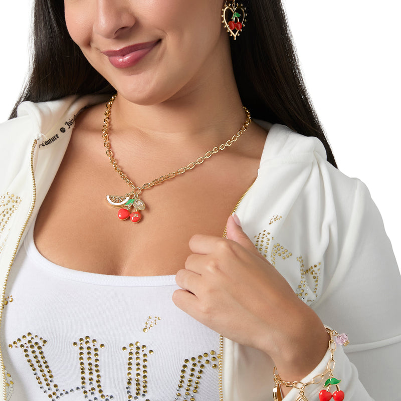 Cherry & Watermelon Charm Necklace - Goldtone - Juicy Couture