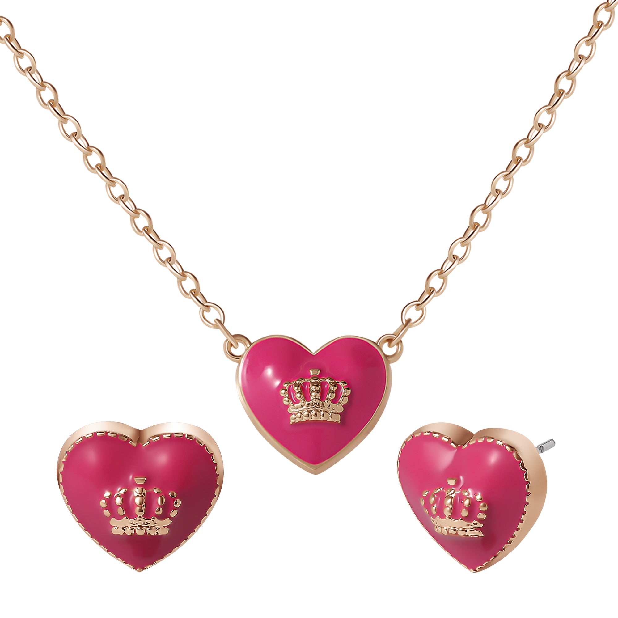 Kids Crown Logo Heart Pendant Necklace - Goldtone - Juicy Couture