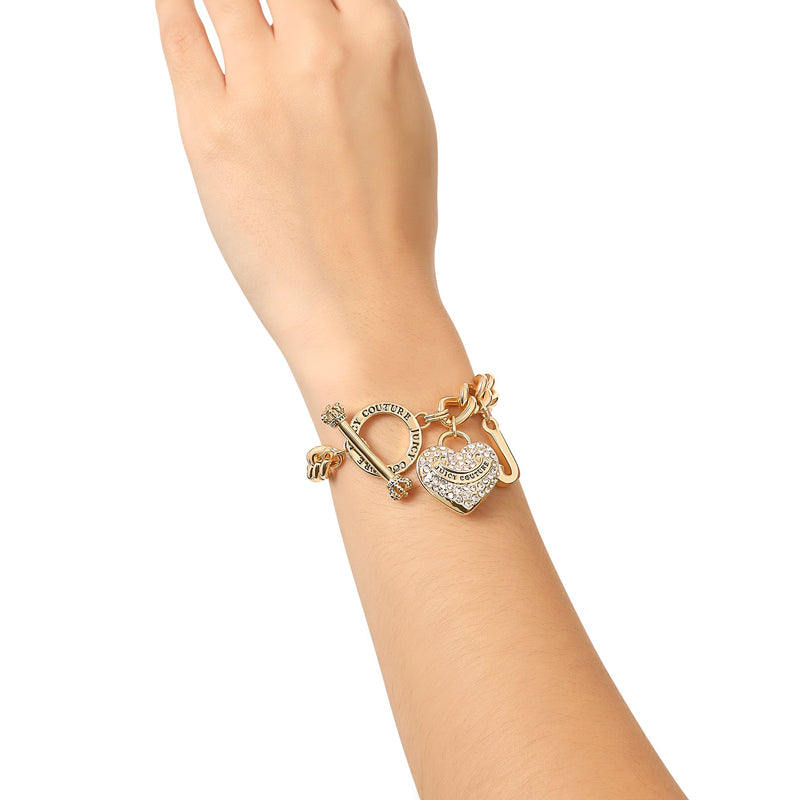 Crystal Heart Charm Toggle Bracelet - Goldtone - Juicy Couture